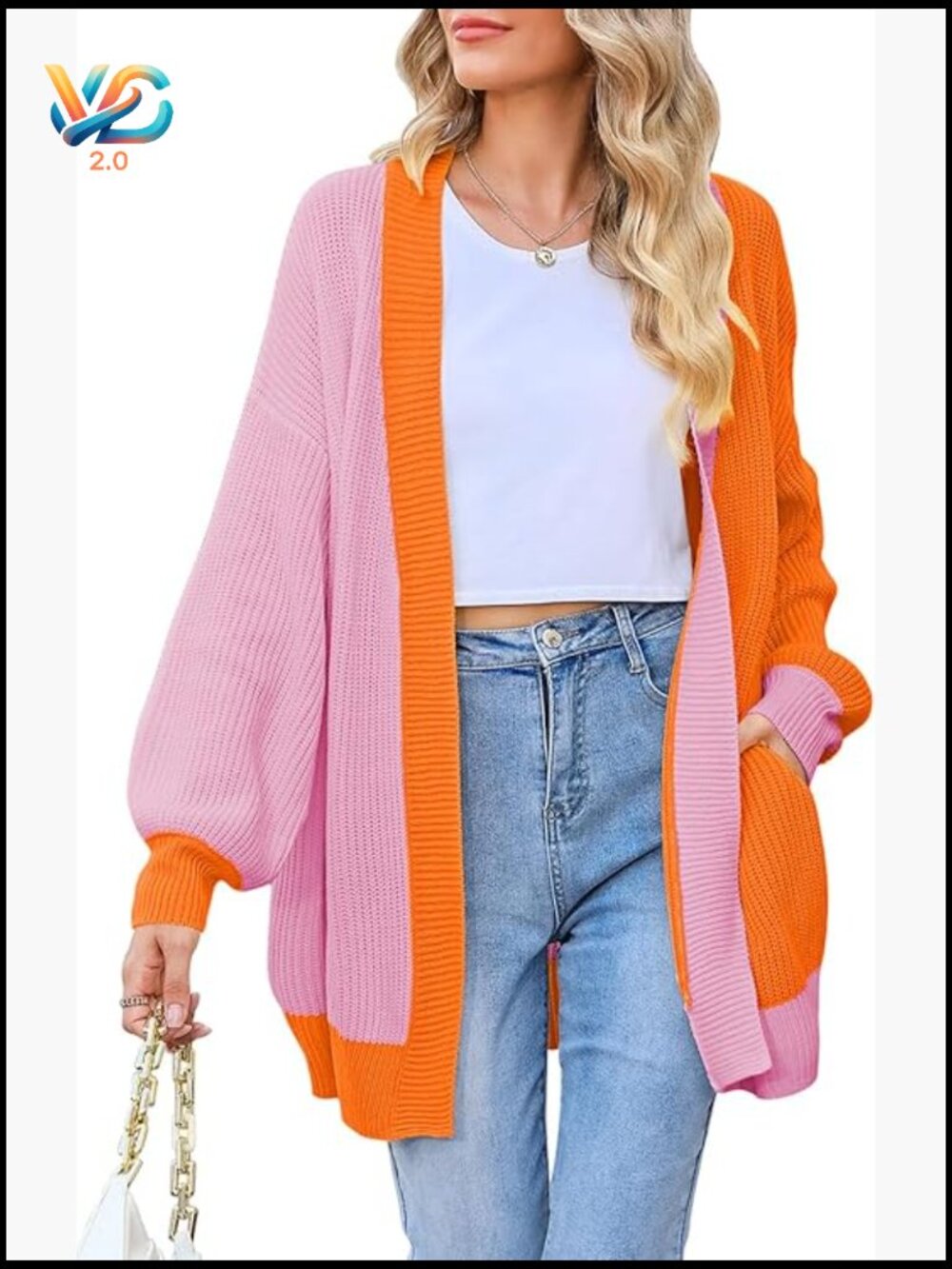 Oversized Batwing Sleeve Open Front Ribbed Knit Cardigan Sweater with Pockets